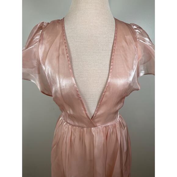 REFORMATION Glory Sheer Organza Tulle Deep V Ruffle Sleeve Pink Midi Dress Sz XS - Picture 5 of 10